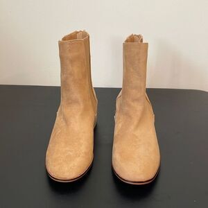 CCOCCI Rory Womens Ankle Booties Chunky Heels Zip Round Toe Size 6.5‎ Tan Suede